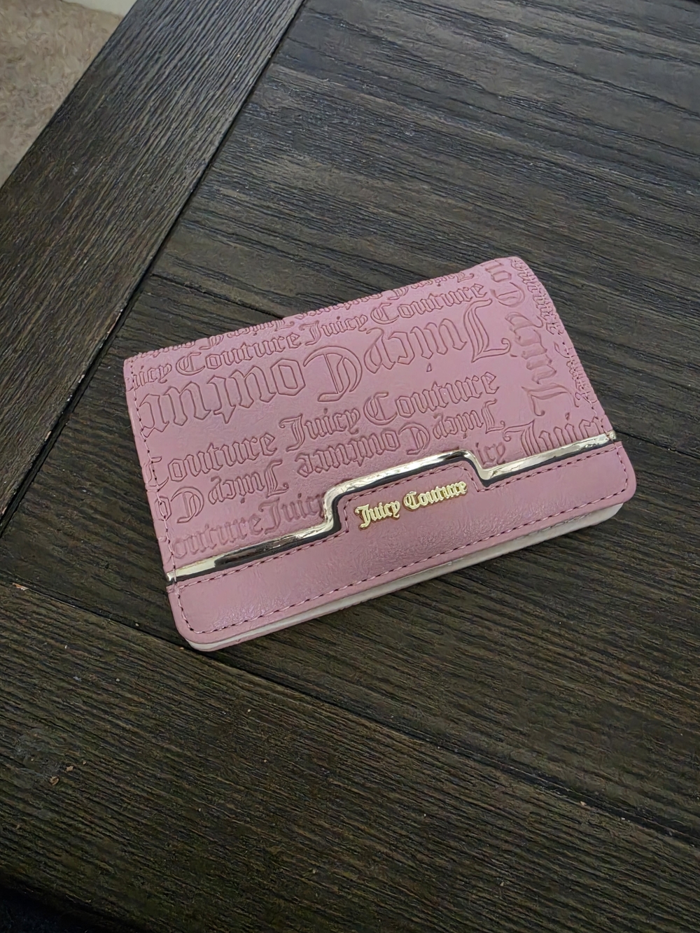 Juicy Couture Dusty Pink Embossed Card Holder with Gold Accent